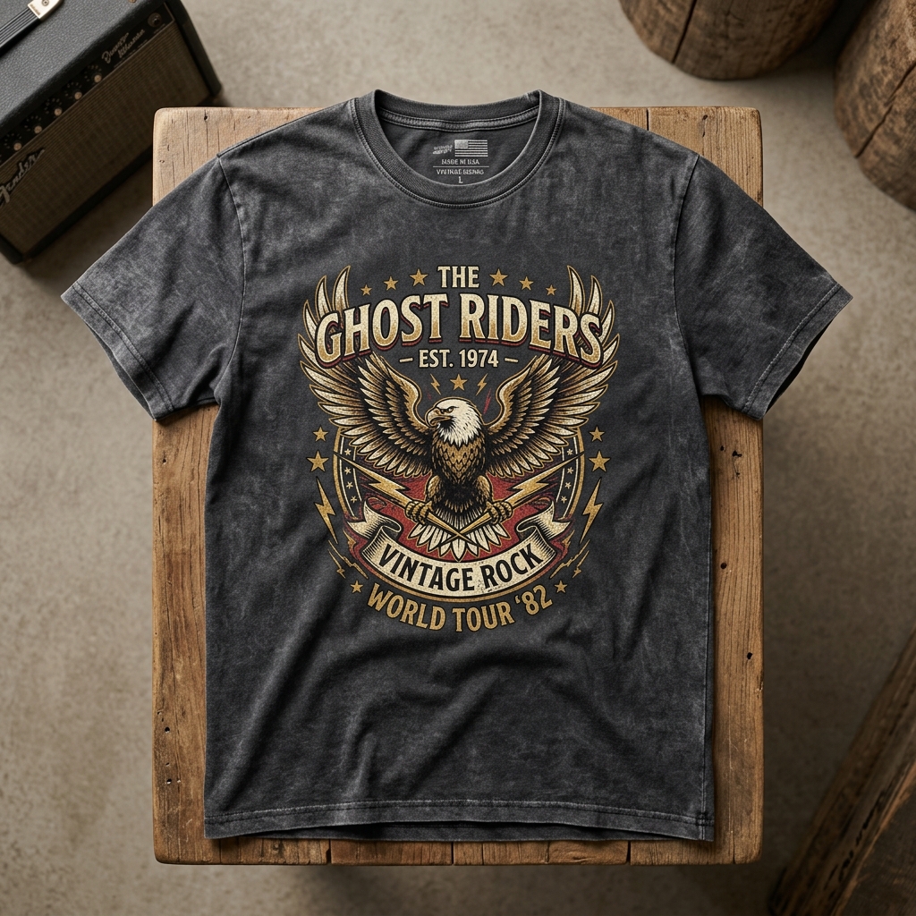 Kaos Custom Vintage Acid Wash Rock Band Tee