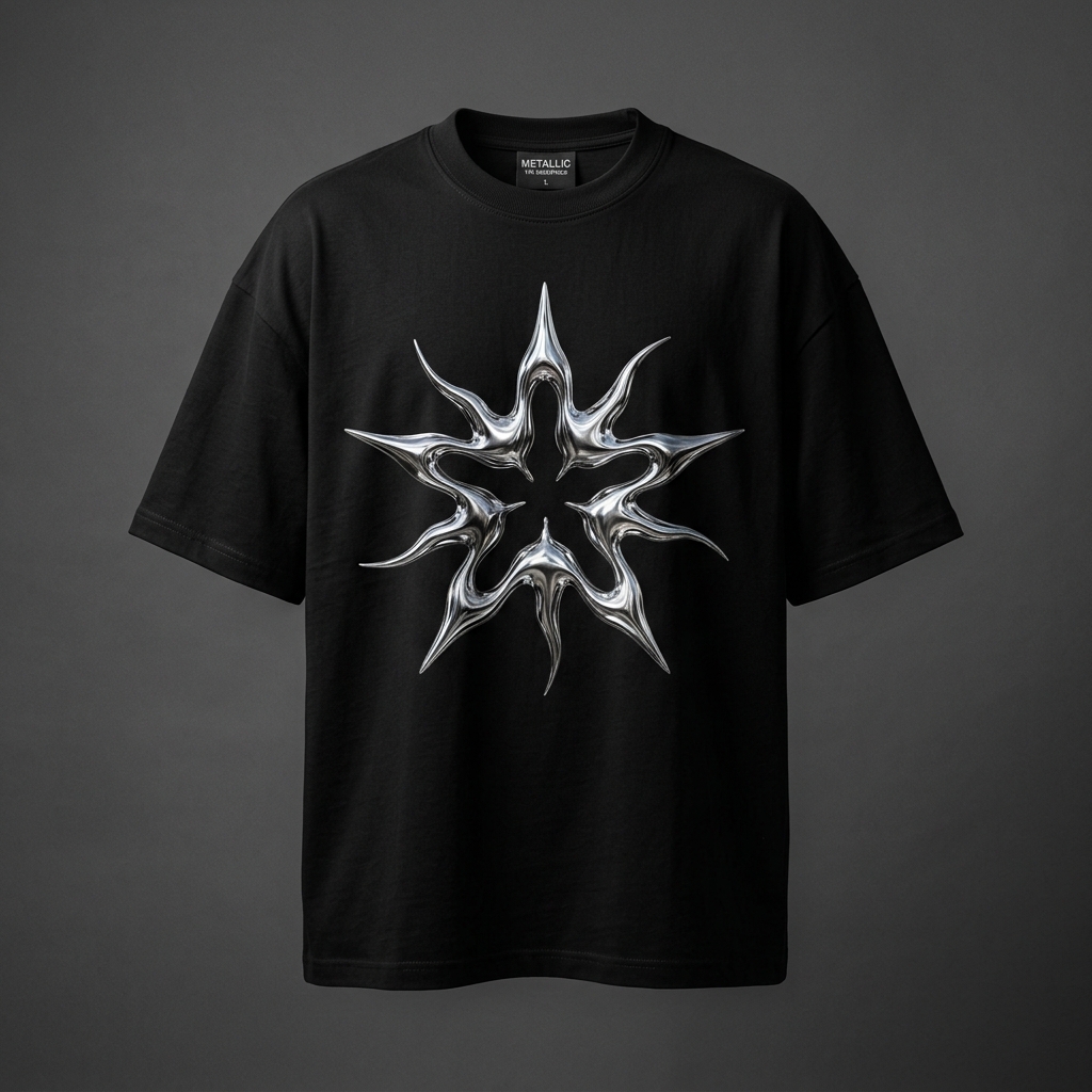 Kaos Custom Y2K Cyber Star Metallic Chrome