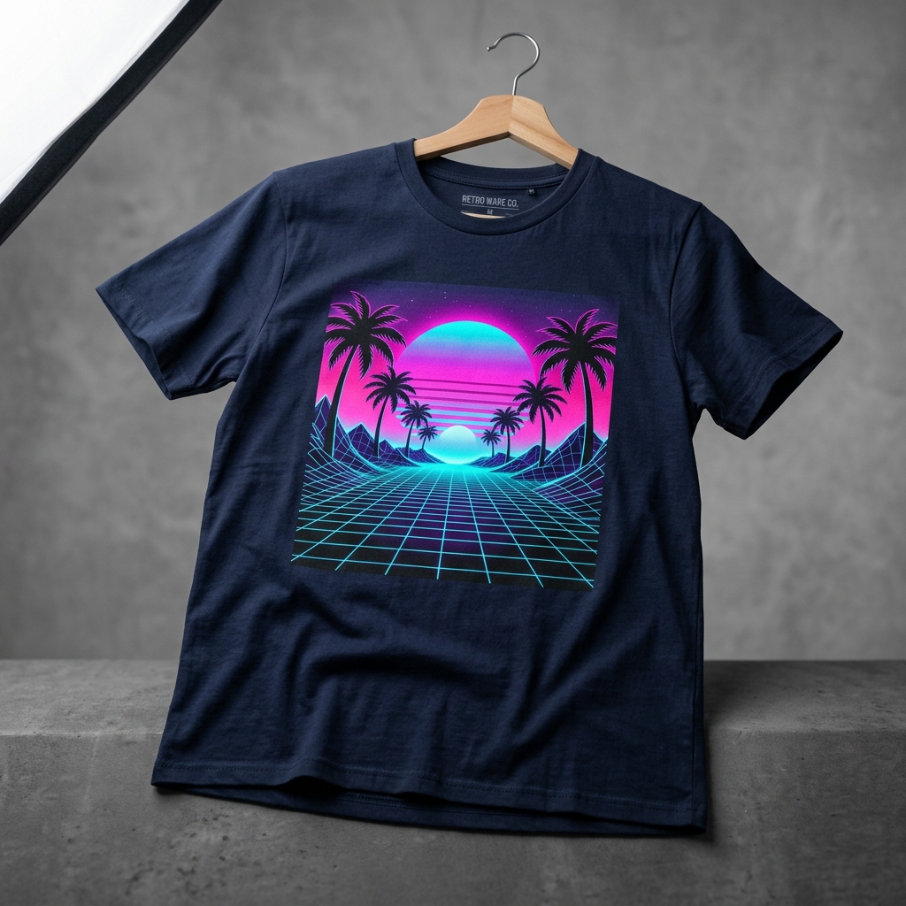 Kaos Custom 80s Synthwave Retro Neon Grid